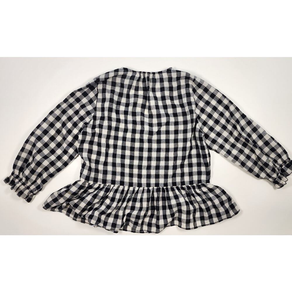 Bohme Gingham Peplum Blouse M Black White Cottagecore Ruffle Top - Picture 8 of 8